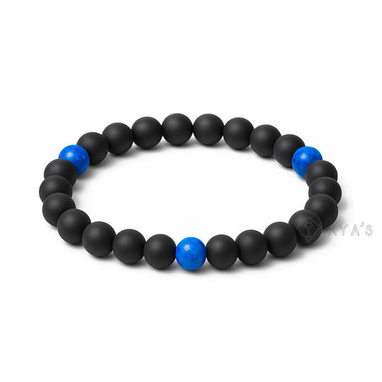 Tri Lapis Lazuli and Black Onyx Matte Natural Stone Bracelet