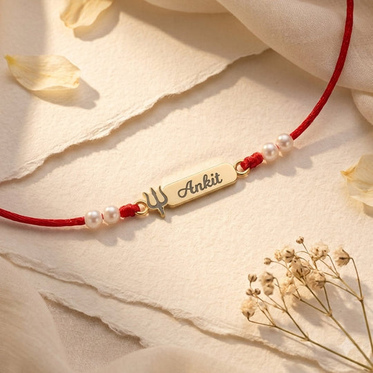 18 Kt Gold Plated Demifine Personalised Trishul Rakhi
