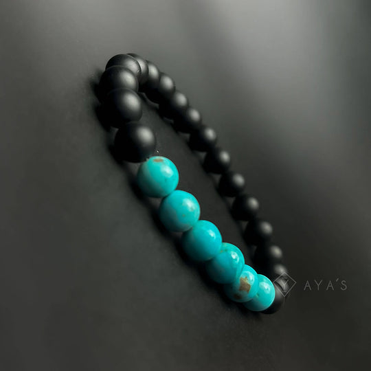 American Turquoise and Black Onyx Matte Natural Stone Bracelet