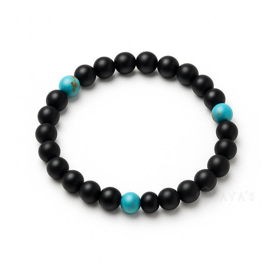 Tri American Turquoise and Black Onyx Matte Natural Stone Bracelet