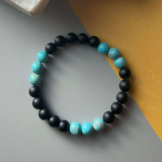 American Turquoise Triplet and Black Onyx Matte Natural Stone Bracelet