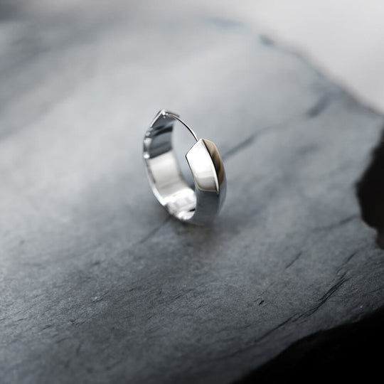 Vortex Hoop Earring (Single Stud) | 925 Sterling Silver, Rhodium Plating & Glossy Finish