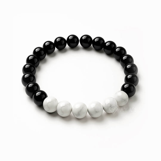 White Howlite and Black Onyx Natural Stone Bracelet