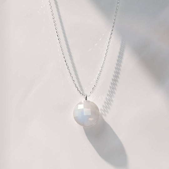 925 Silver GII Certified White Moonstone Round Natural Gemstone Pendant Necklace