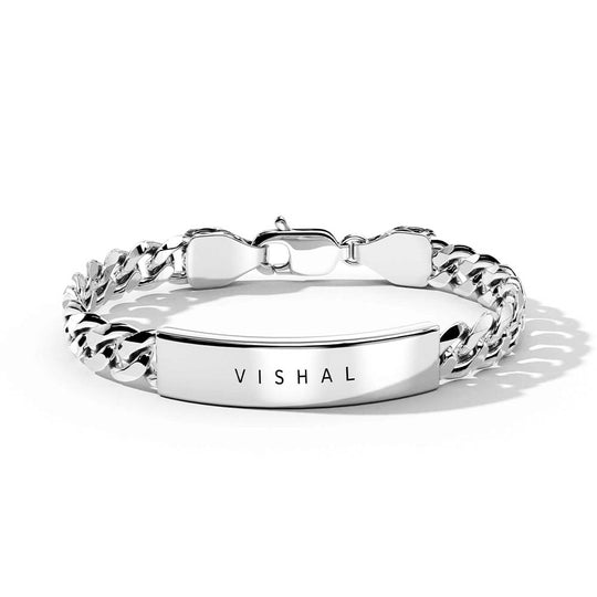 Personalised Zane ID Bracelet | 925 Sterling Silver, Rhodium Plating & Glossy Finish